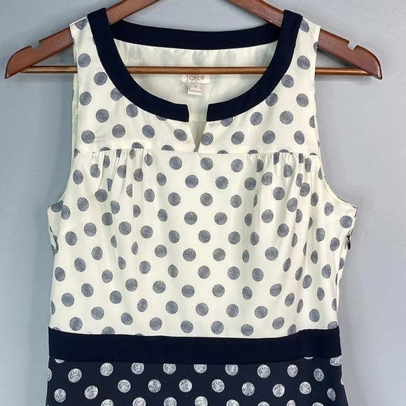 J.CREW Polka Dot Sleeveless Drop Waist Dress Navy Cream Tier Preppy Tennis 4 - Picture 3 of 9